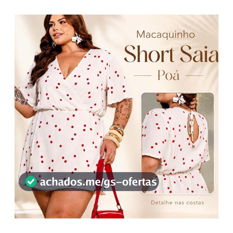 Macaquinho Poá Short Saia e Bolsos Laterais  Feminino Plus Size Do 46 ao 56 grade Plus Size
