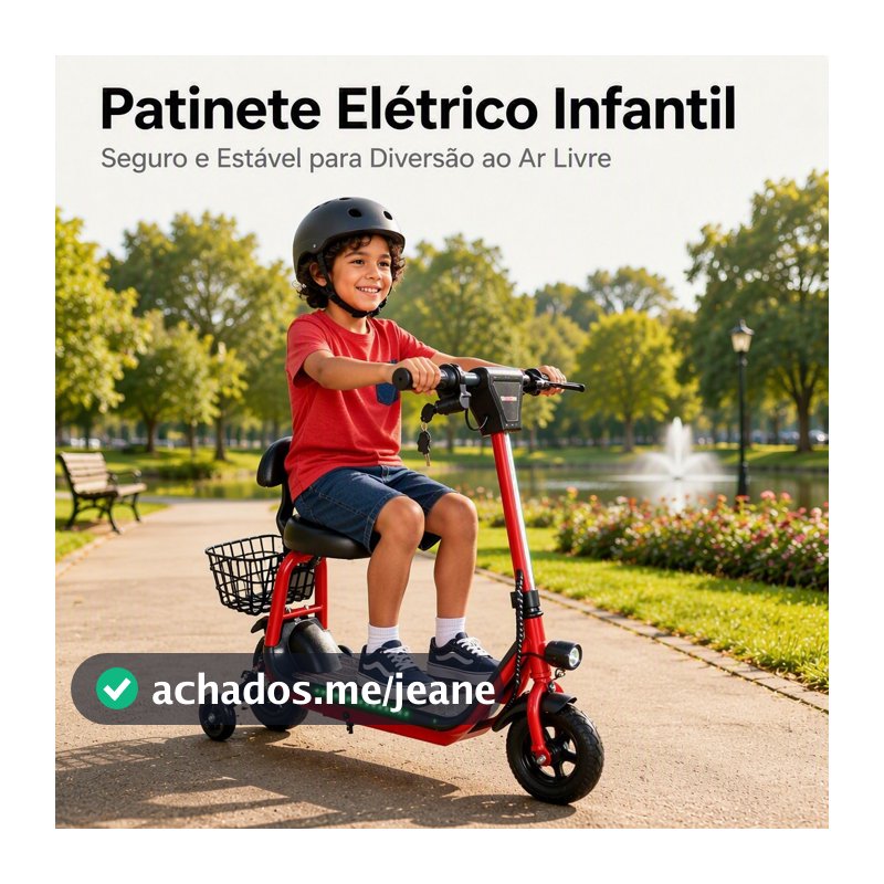Patinete Infantil Elétrico com Rodas de Apoio Anti-Queda Farol LED e Cesta
