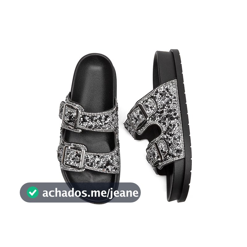 Sandália Birken Papete feminina Fivela ajustável de strass de luxo design MEIJILE