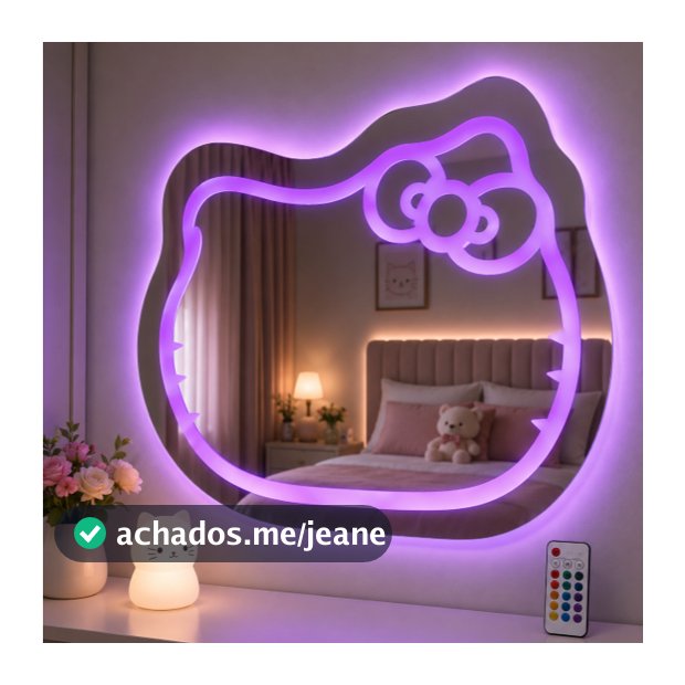 Espelho Gatinho com LED Decorativo Infantil 70x65 para Quarto Menina com Controle Remoto Premium