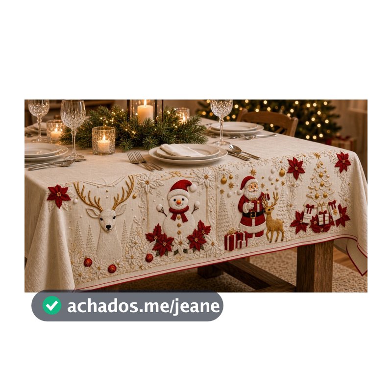 Toalha De Mesa Decoração Natal Para Mesa 6 Lugares 2 Metros Estampada 100% 200 cm x 150 cm Algodão E Poliéster