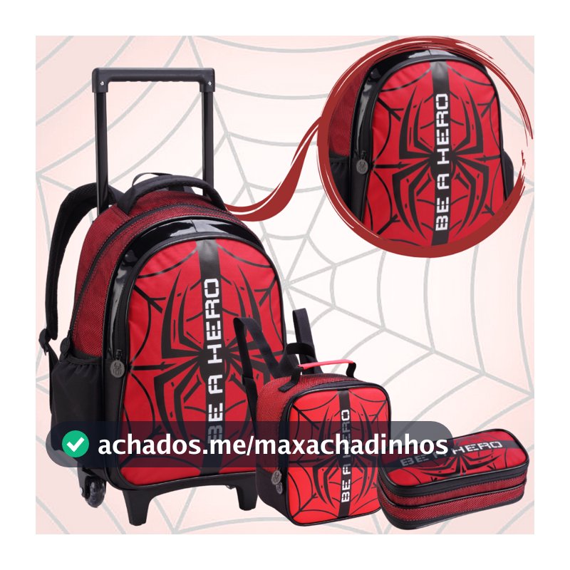 Kit Mochila Rodinha Escolar Infantil Grande Menino com Alça Top Personagens Lancheira Estojo