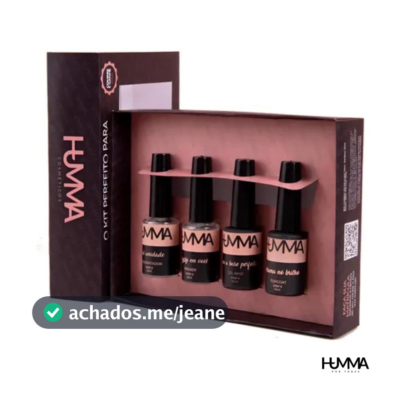 Kit Blindagem de Unhas Humma 4 Itens 10ml Desidratador Primer Gel Base Top Coat Sem TPO e HEMA