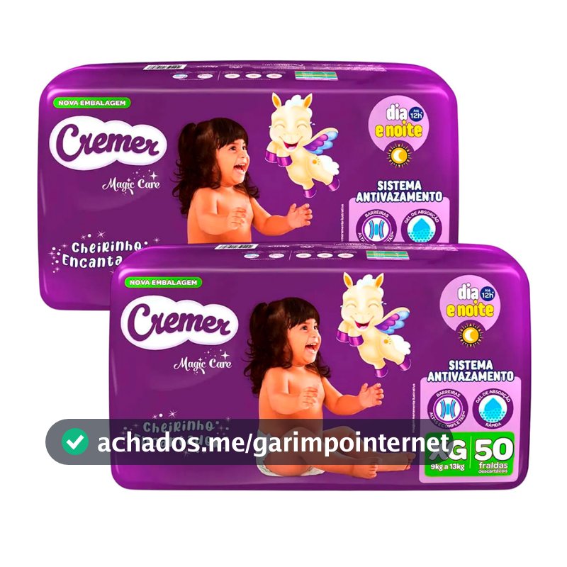 Kit 2 Fraldas Descartáveis Cremer Magic Care Hiper XG 50 Tiras