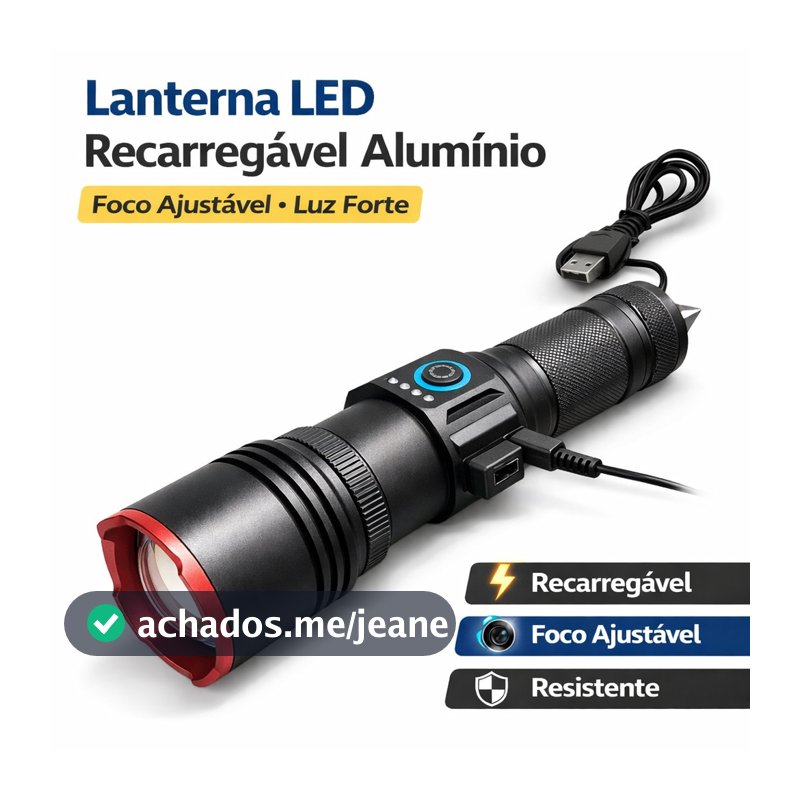 Lanterna Tática Recarregável Mega Night - Alta Potência, Zoom Ajustável e Power Bank
