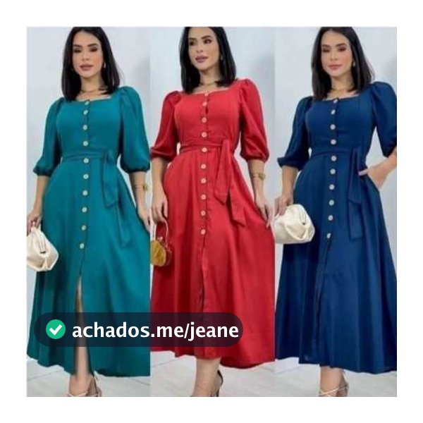 Vestido Mídi Feminino com Botão na frente  funcional com cinto