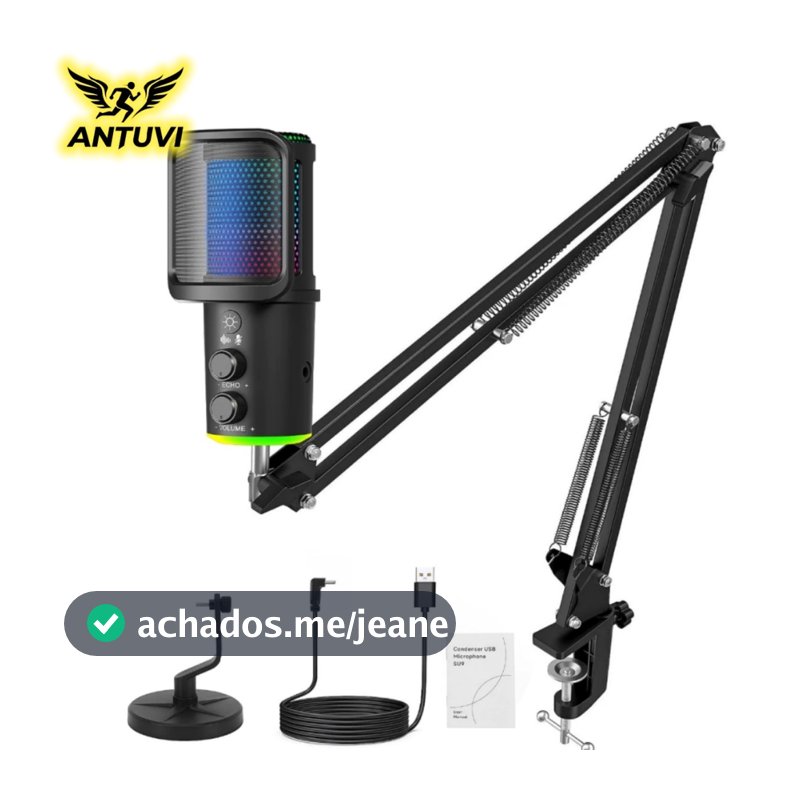 Microfone USB RGB Para Jogos, Transmissão Ao Vivo, Cantar - Compatível Com Computador E Celular