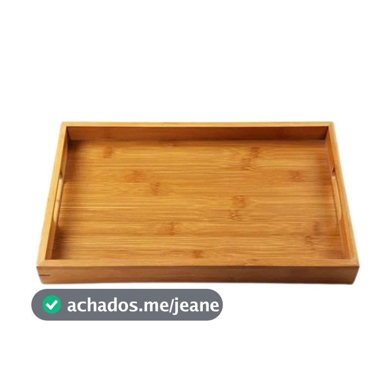 Bandeja Retangular De Bambu 40 x 30cm Alça Reta Decorativo Servir Café Da Manhã