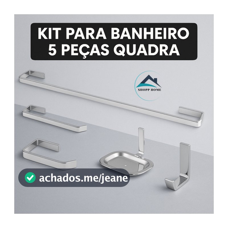 Kit para Banheiro Quadrado Cromado 5 Peças - Inox Alumínio Acessórios Conjunto de Banheiro Completo