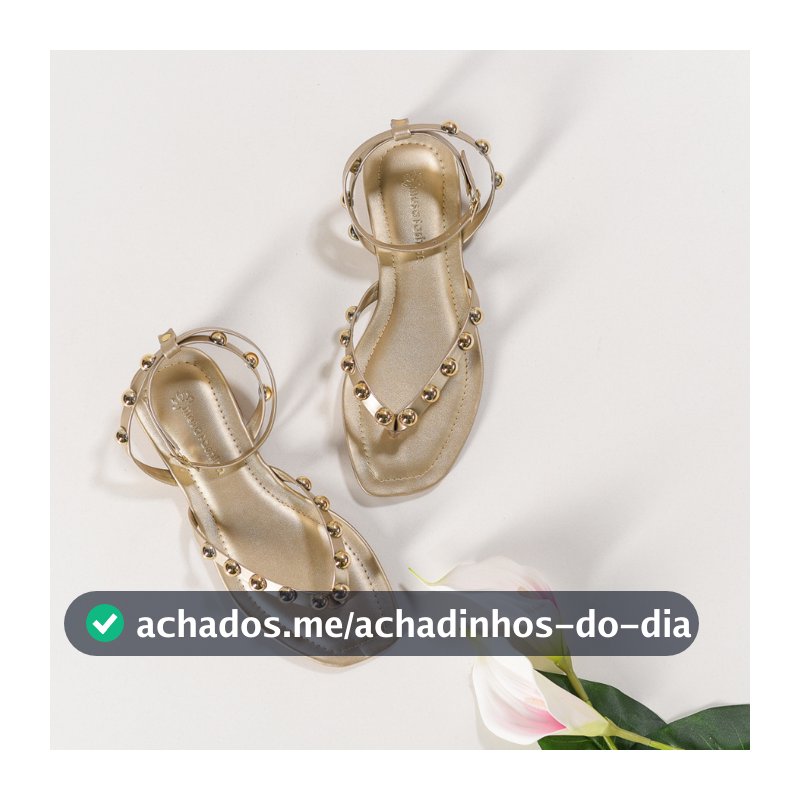 Sandália Feminina Asa Delta Rasteira Conforto Medalhas Douradas com Fivela Reveillon