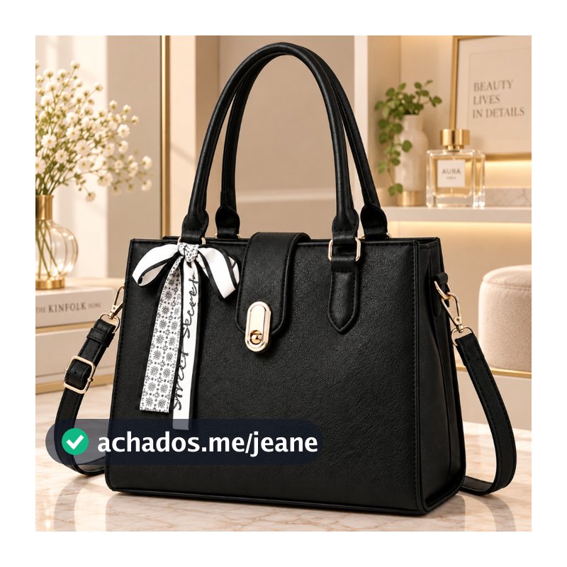 Bolsa Feminina Social Estruturada com Alça Tiracolo Removível Lenço Decorativo Bolsa Elegante para Trabalho e Passeio