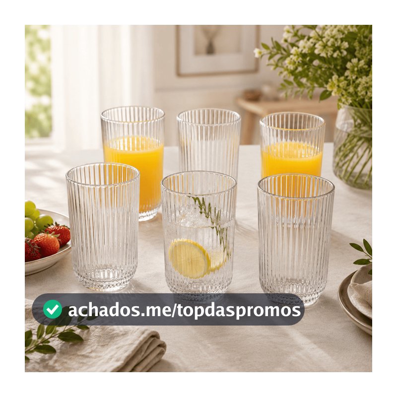 Conjunto 6 Copos Canelado Transparente Versalhes Grafiato Drink Suco 280ml