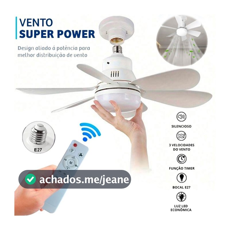Ventilador De Teto Wind Light Silencioso 3 Velocidades Controle Remoto Lâmpada Led Silenciosa 6 Pás