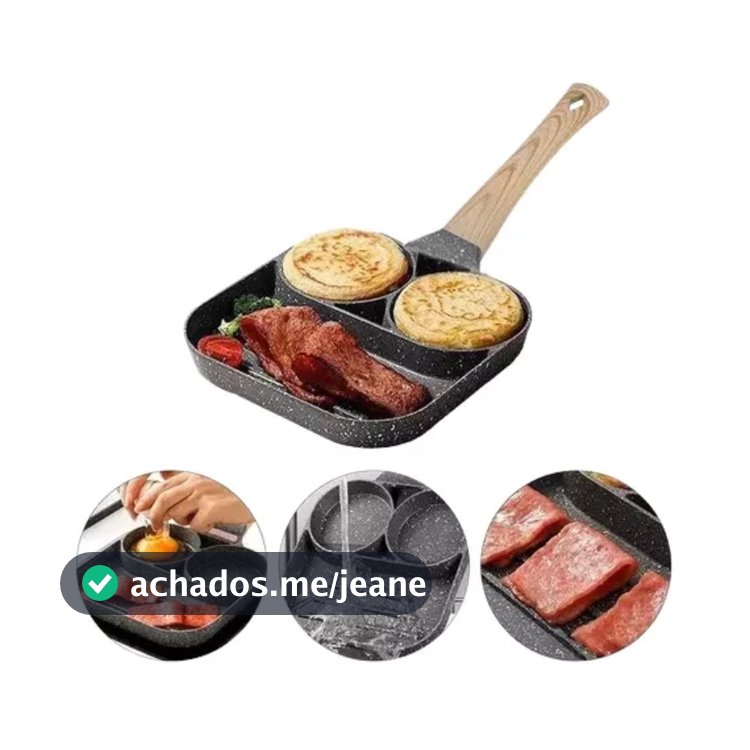 Frigideira Antiaderente 3 Divisórias Multiuso para Ovos Hambúrgueres e Panquecas Cinza