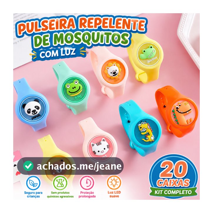 Kit 20un Relógio Infantil Repelente Afasta Mosquito Com Led