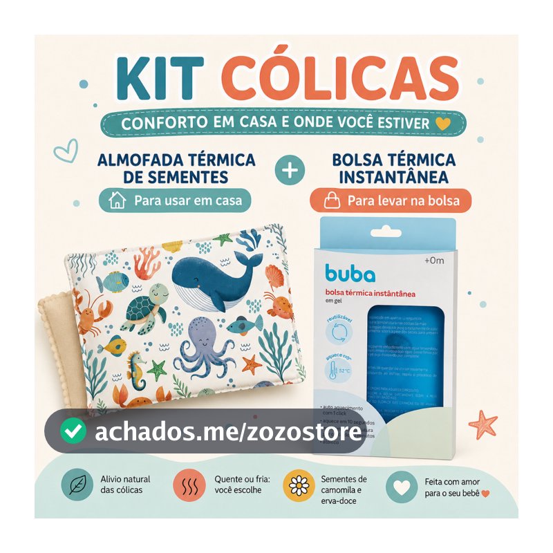 Kit Alívio para Cólica do Bebê | Almofada Térmica de Sementes + Bolsa Térmica Instantânea Buba