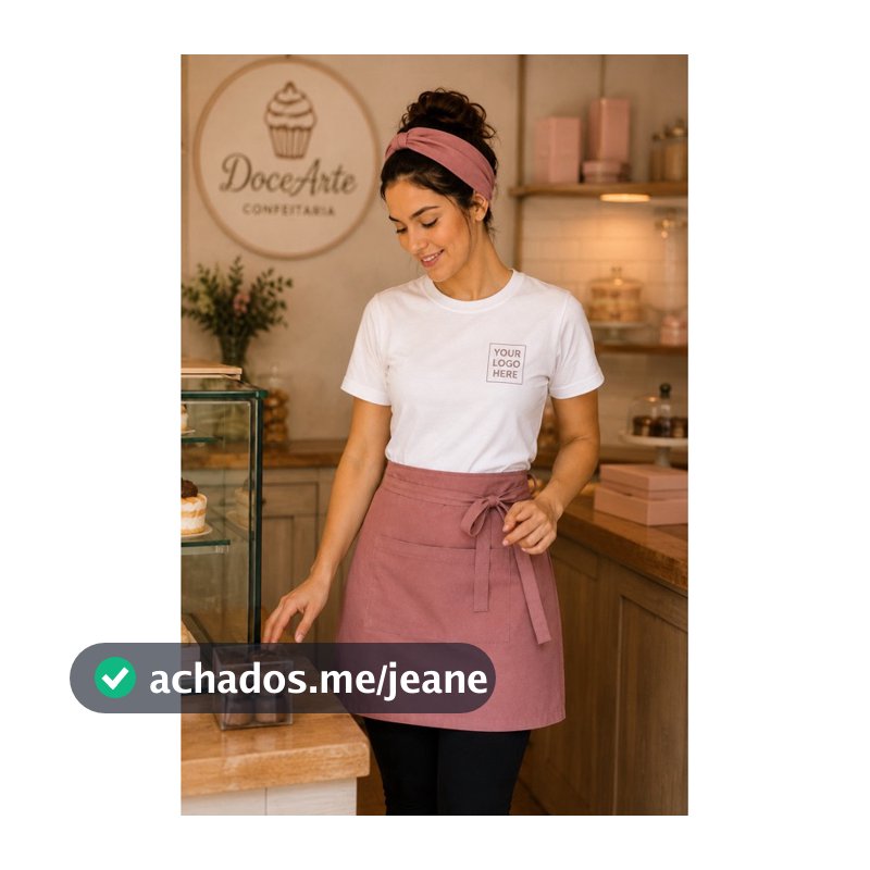 Nº 1 Kit Uniforme Confeitaria Camiseta Avental Faixa, Personalizado Com Logo Bordado  Profissional Feminino