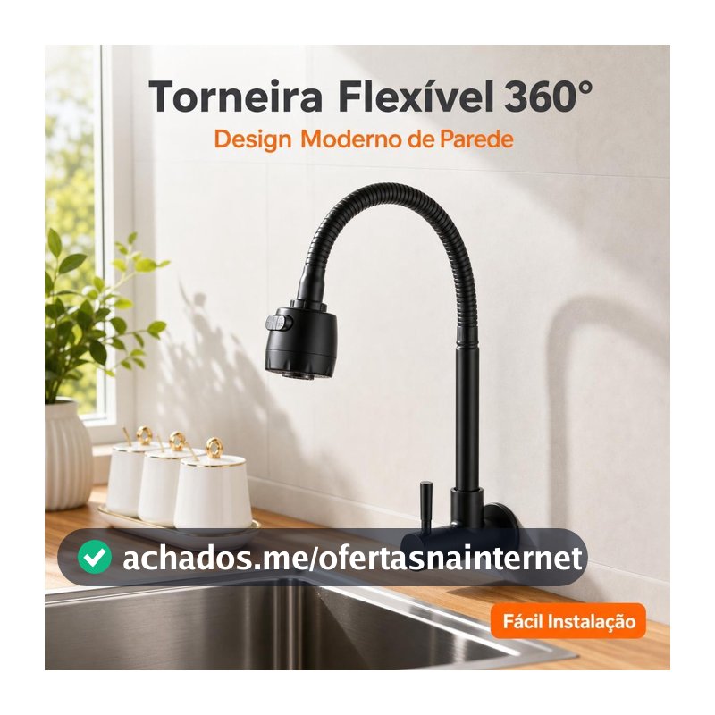 Torneira Inox  Prata/Preto Com Chuveiro Com Rotação De 360° Cozinha Luxo Parede Promoção