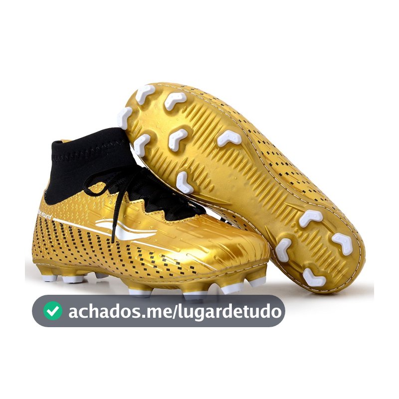 Chuteira de Campo Original  Botinha Cano Alto com Travas Futebol de Campo Masculina Confortável Antiderrapante Birro
