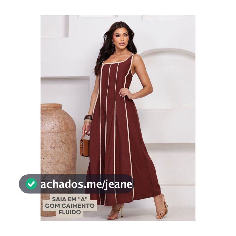 Vestido Feminino Longo Listrado Alça em Viscose Sem Mangas - Tendencia Inverno