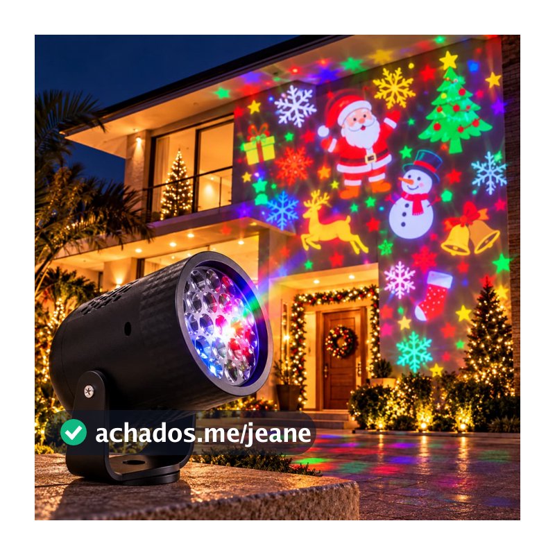 Projetor LED Natalino RGB Bivolt com Desenhos de Natal em Movimento para Fachada Jardim e Decoração