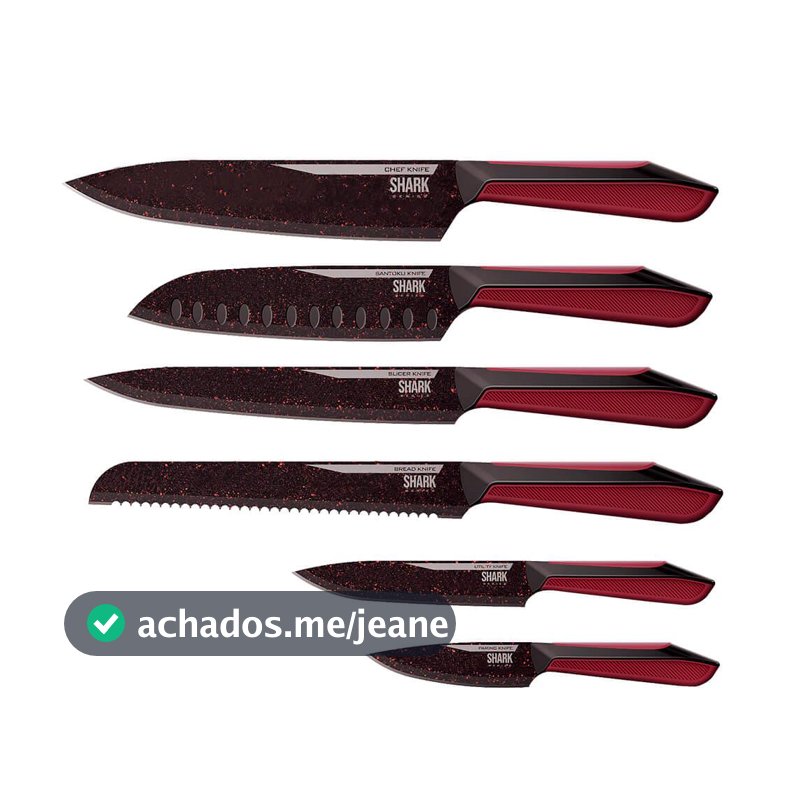 Conjunto de 6 Facas Polishop Ichef Special Cut Vermelha
