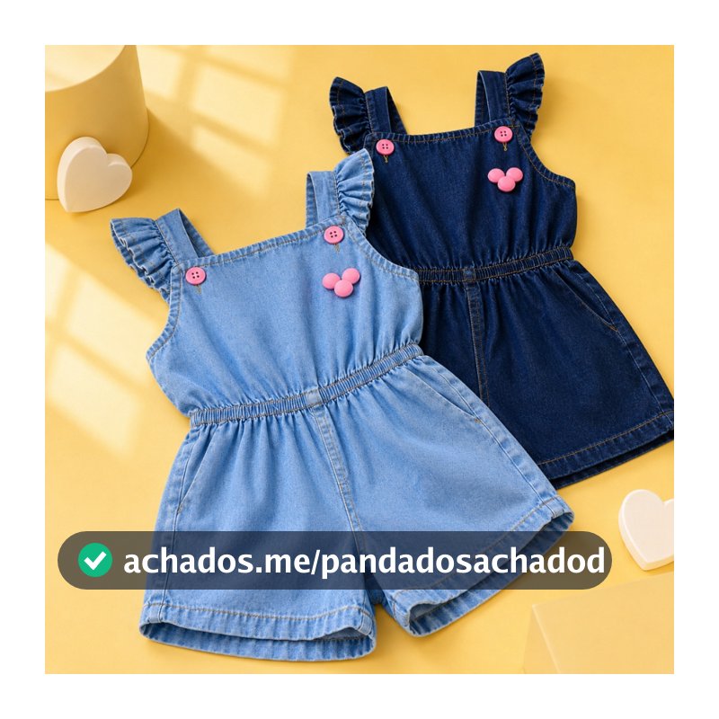 Macacão Jeans Infantil Feminino 1 a 4 Anos Jardineira Kids Com Elástico na Cintura Confortável