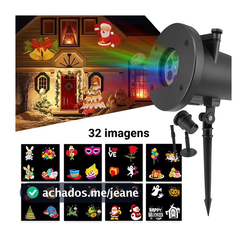 Projetor Natalino Led Natal 32 Desenhos 3d Laser Decoracao Papai Noel Refletor - Festas Halloween  Prova D'agua
