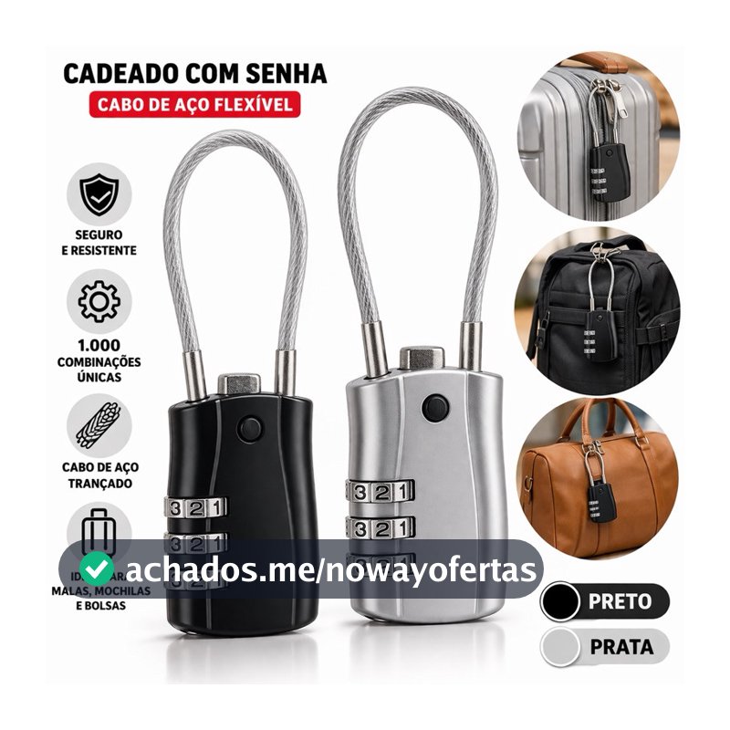 Cadeado  Senha Cabo Aço Mala Viagem Anti-Furto Bagagem Academia