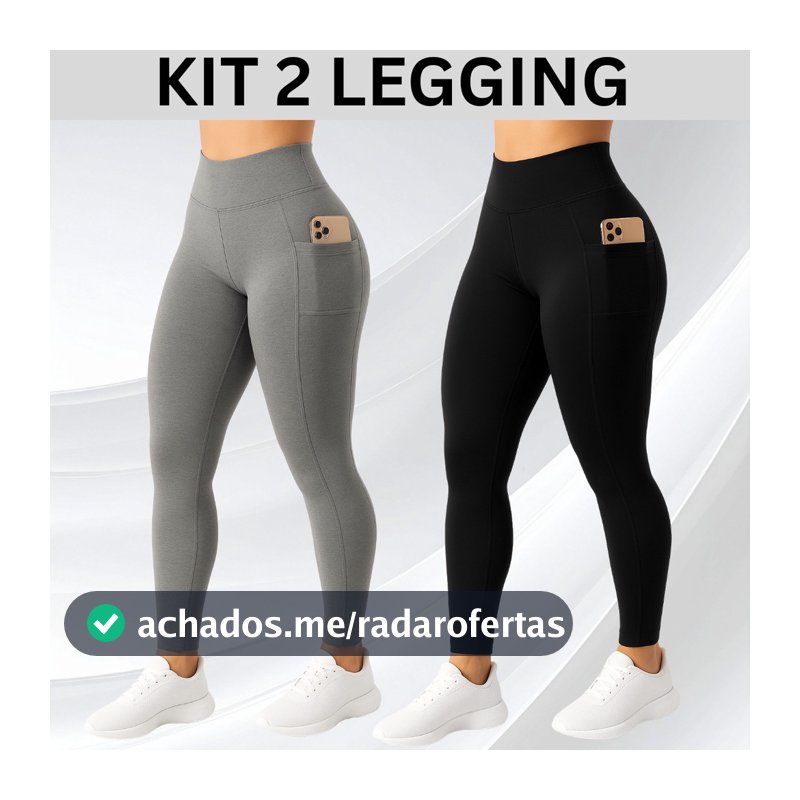 2 Calças Legging com Bolso Lateral Suplex Cós Alto Largo Academia Crossfit Verão Fitness