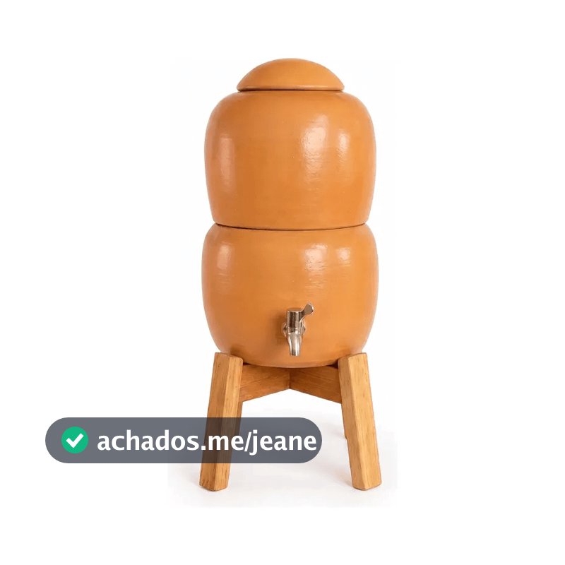 Filtro De Barro 6,5L Bebedouro Para Agua Purificador Colmeia com Suporte de Madeira Rustico