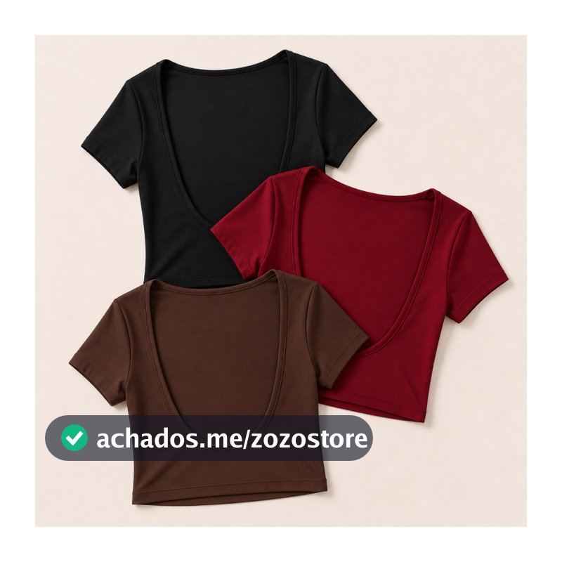 Cropped Costa Nua Feminina Ombro a Ombro manga curta Suplex Baby Tee Liso Casual Básico Tecido Duplo