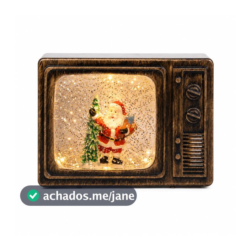 Globo de Neve Natalino TV Retrô 12cm Com Luz Glitter 3 Modelos Enfeite Decoração de Natal