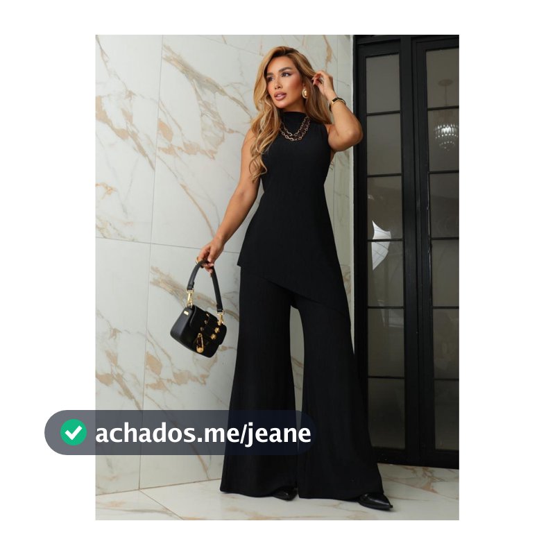 Conjunto Calça Pantalona e Blusa Assimétrica Alongada Tecido Anarruga Conforto Sofisticação