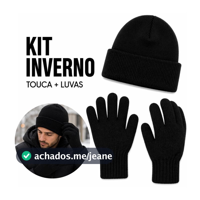 Touca Com Luva De Frio Básica Lã Gorro Liso Preta Toca Adulto Inverno Unissex Masculina Feminina