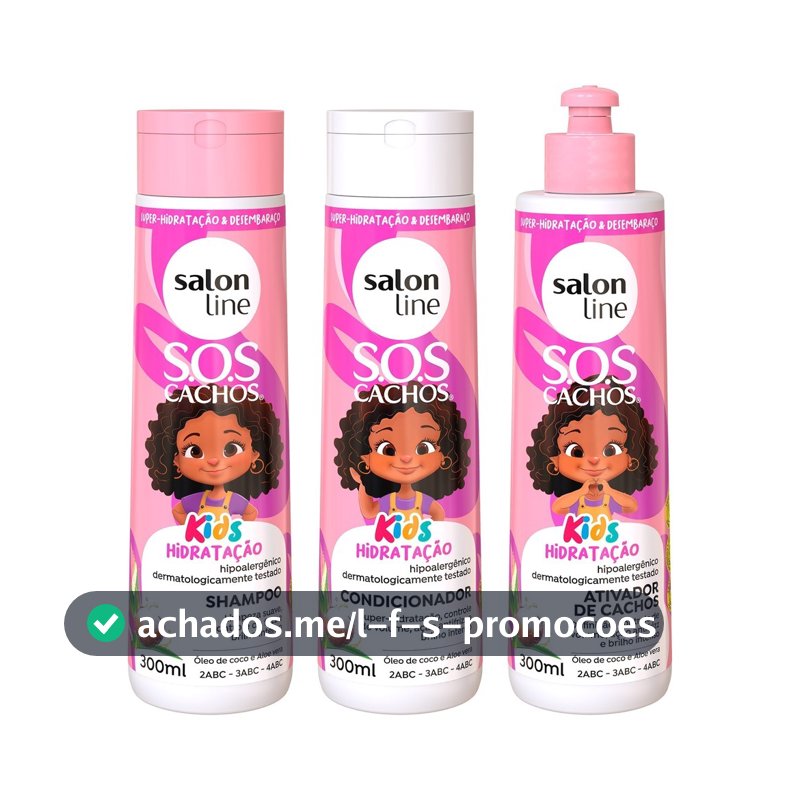 Kit Shampoo + Condicionador + Ativador de Cachos SOS Cachos Kids Hidratação Salon Line