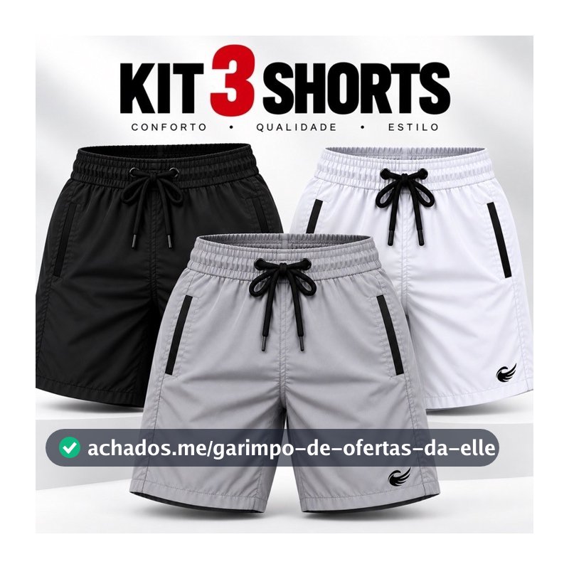 kit 3 Bermudas Masculina short tactel elastano masculino com logo refletivo