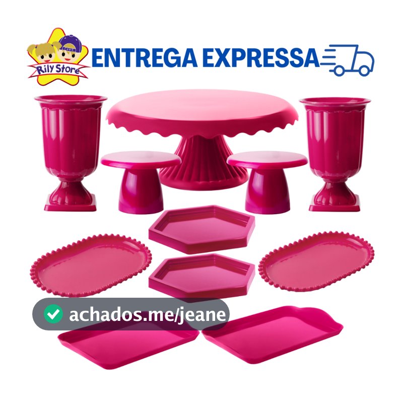 Kit Nova Boleira Cake Renda 22 + 2 Vasos Grego + 2 MiniSlim + 2 Mini Sextv + 2 Bandj Pérola + 2 Bandj 20x13cm