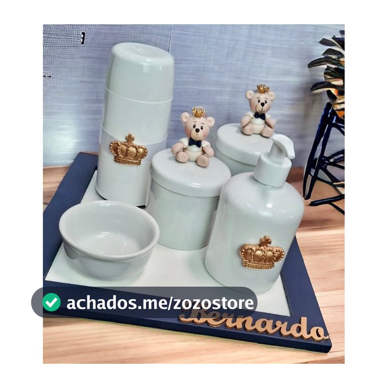 Kit higiene porcelana ursinho Rei Príncipe Princesa com nome do bebe
