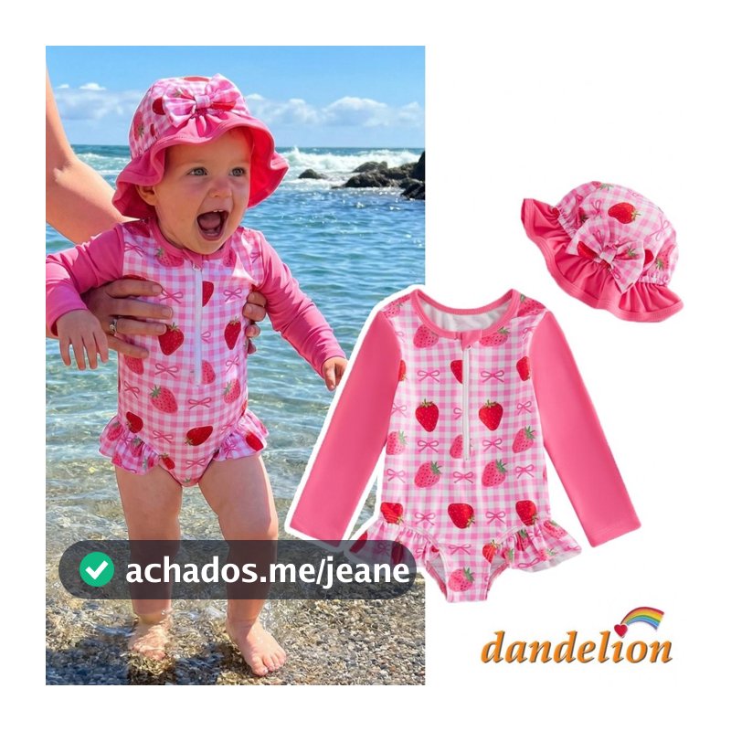 Maiô Infantil Com Proteção Contra Queimaduras , Macacão Xadrez Fofo E Elegante De Manga Comprida Chapéu , 2 Peças De Rou