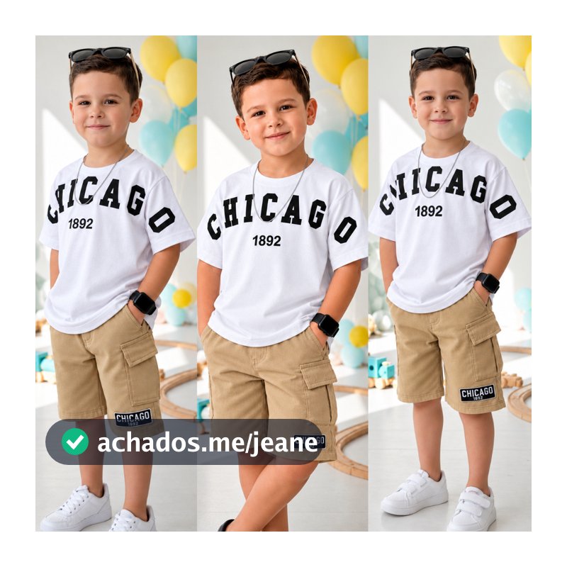 Roupa de Menino - Blusa Algodão + Bermuda Moletinho - Conjunto Infantil Masculino - 2 a 12 Anos