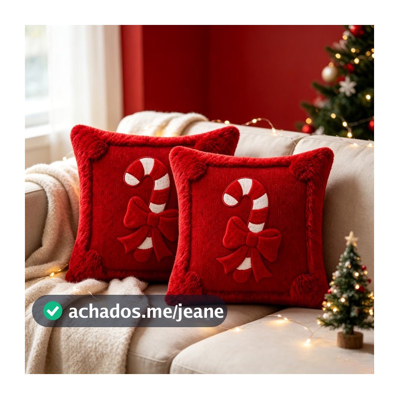 2 unidades de capa de almofada decorativa de Natal, com tema de doces e fitas, em tecido macio e confortável, ideal para
