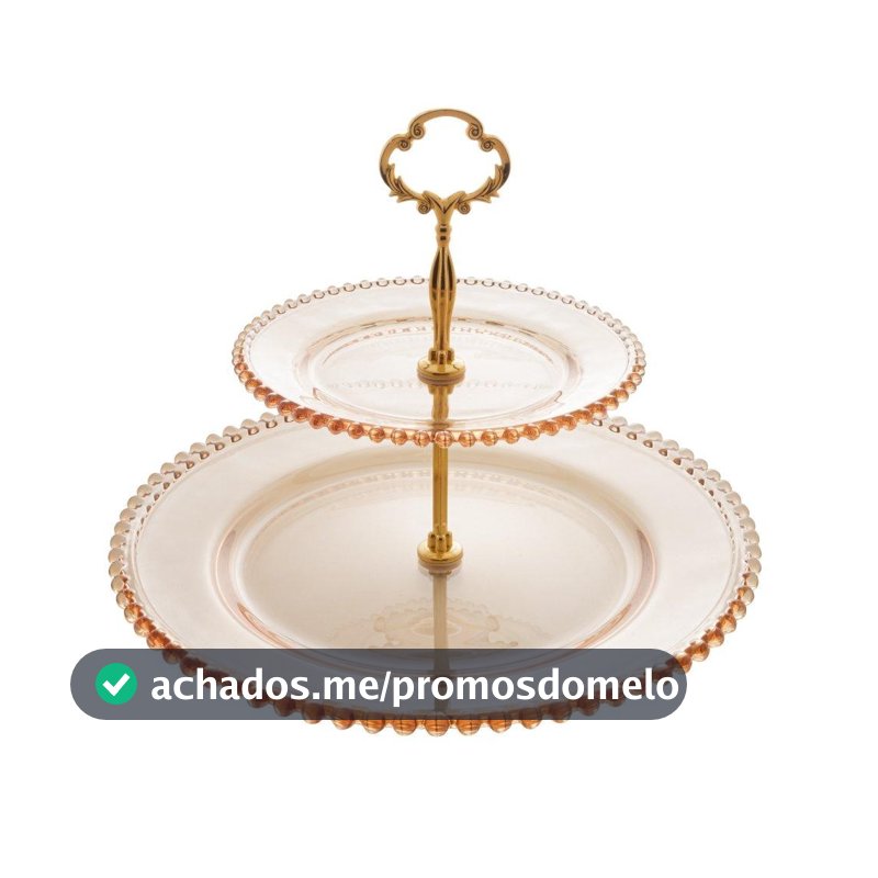 Prato Duplo para Doces Cristal Pearl Âmbar Metalizado Wolff 2 Andares para Sobremesas Frutas Festa Mesa Posta Decorativo