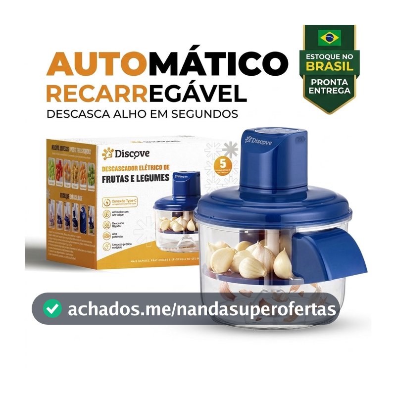 Descascador de Alho Elétrico Automático Recarregável USB 50W Sem Fio Bivolt Portátil Cozinha Discove