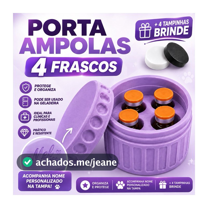 Porta 4 Ampolas Peptídeos Organizador de Frascos Tirze TG Remédios 3ml Compacto com Tampa Rosqueável