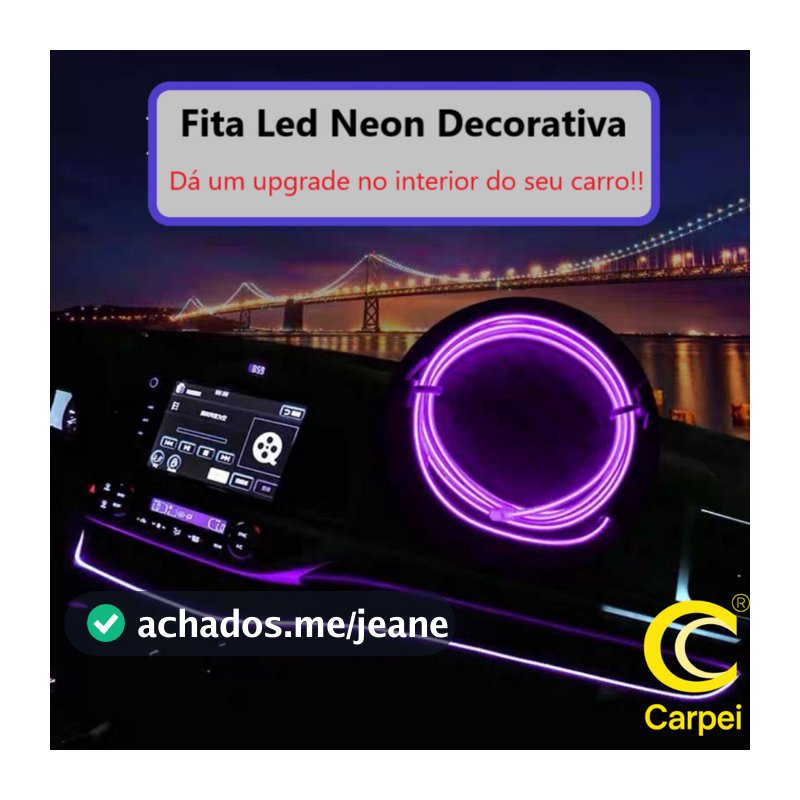 Fita Neon Painel Interior Carro Decoração Automotiva  12V 3 / 5 metros Top Luxo