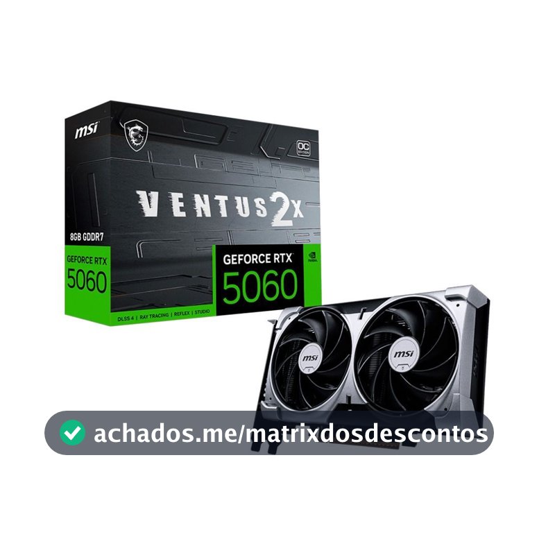 Placa de vídeo NVIDIA GeForce MSI RTX5060 8GB VENTUS 2X OC Blackwell - 912-V537-017