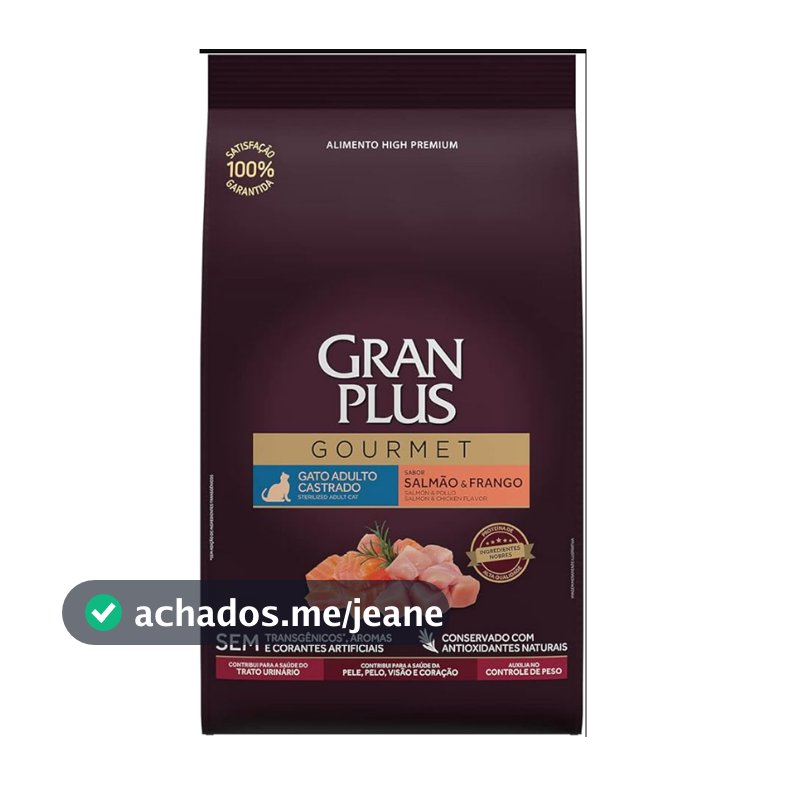 Ração para gatos adultos castrados Gran Plus Gourmet sabor salmão e frango - 10,1kg