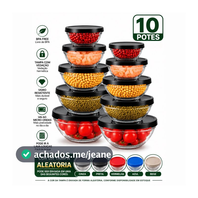Kit De Potes 10 Peças Tigelas Bowl De Vidro Organizadores De Cozinha Hermeticos Armazenamento