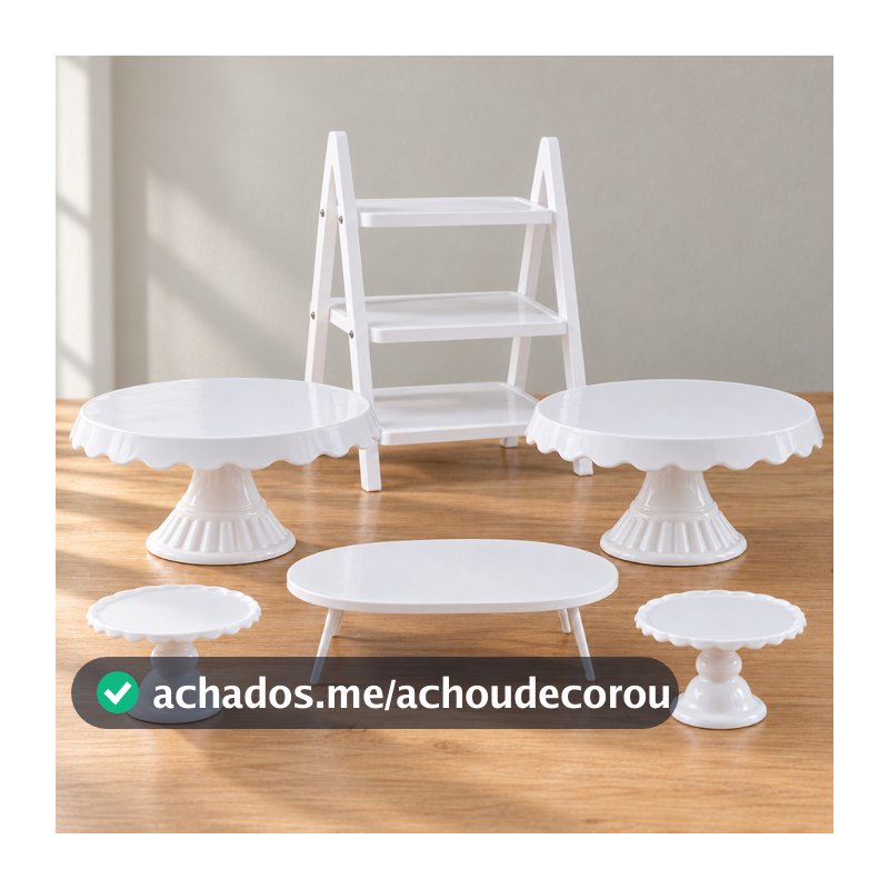 Kit Festa 6 Peças Boleiras Escadinha Mesinha Suportes Doces Decoração Aniversário